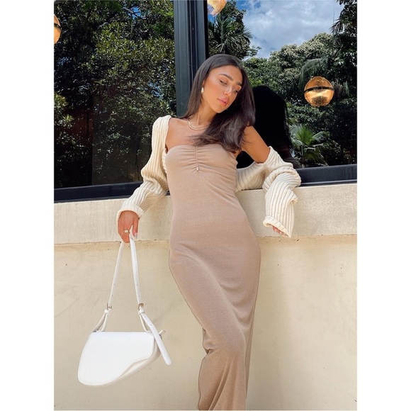 Oh Polly Aytan Cropped Bolero Long Sleeve Sweater in Beige Size Small Medium S/M - Picture 9 of 12